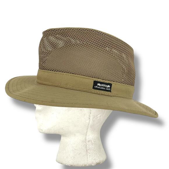 PANAMA JACK Khaki Canvas And Mesh Safari Hat M Gorpcore Trekking Vacation Travel - Picture 1 of 7